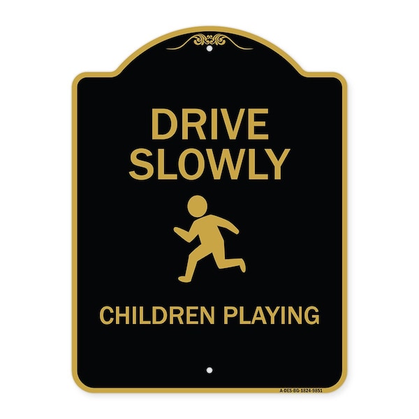 Signmission Designer Series-Drive Slowly Children Playing Black & Gold, 24" x 18", BG-1824-9851 A-DES-BG-1824-9851 - main